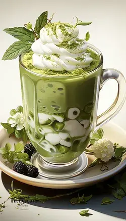 Enchanting Matcha Elixir: A Visual Delight of Rich Green and Velvety Chocolate in a Cup