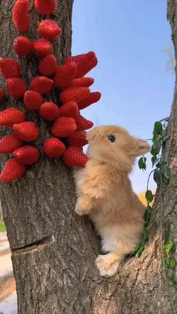 lil bunny 🐰 eating strawberries 🍓 😋