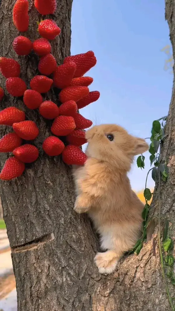 lil bunny 🐰 eating strawberries 🍓 😋