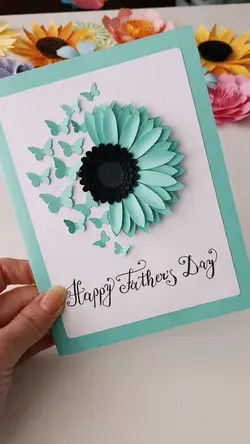 Handmade Card, Paper Flower Craft, DIY Gift, Birthday Card, Father's Day, Sunflower and Butterflies