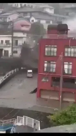 A landslide with a mud flow in the city of Atami (Japan, July 3, 2021).