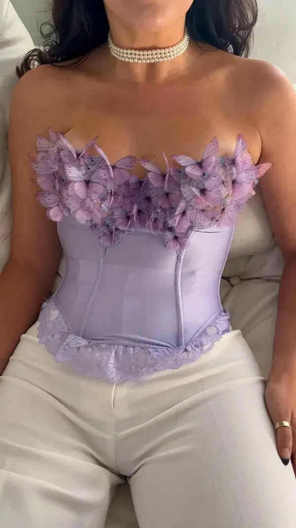 Vintage lavender silk butterfly bustier - Lady L. Vintage #ladylvintage