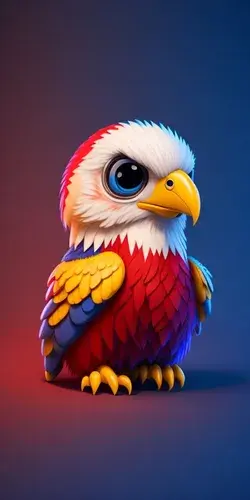 cute tiny red, blue, yellow mix realistic Eagle