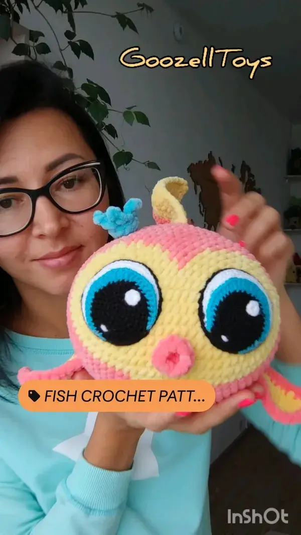 Crochet Fish pattern with big eyes, amigurumi Fish tutorial, plush golden fish