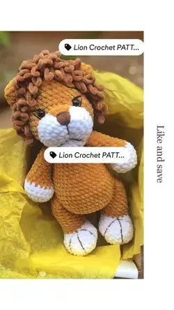 Lion crochet pattern, stuffed lion crochet toy