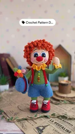 Crochet doll clown pattern. Amigurumi doll pattern