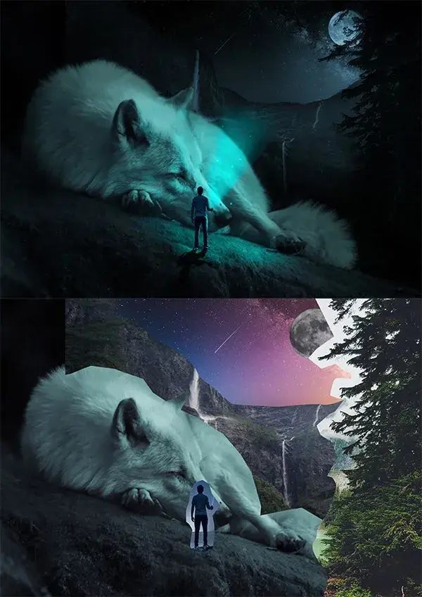 Fantasy Wolf Sleeping On The Mountain