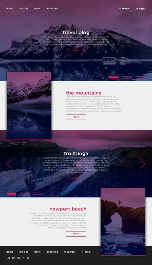 Blog travel website design template inspiration