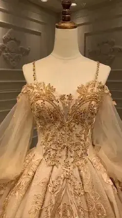 Princess Yellow/Gold Beauty and The Beast Wedding Dress Made to Order, Off Shoulder Golden Princess