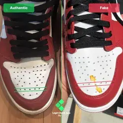 Step 2: Real vs fake Air Jordan 1 Chicago toe box perforation holes