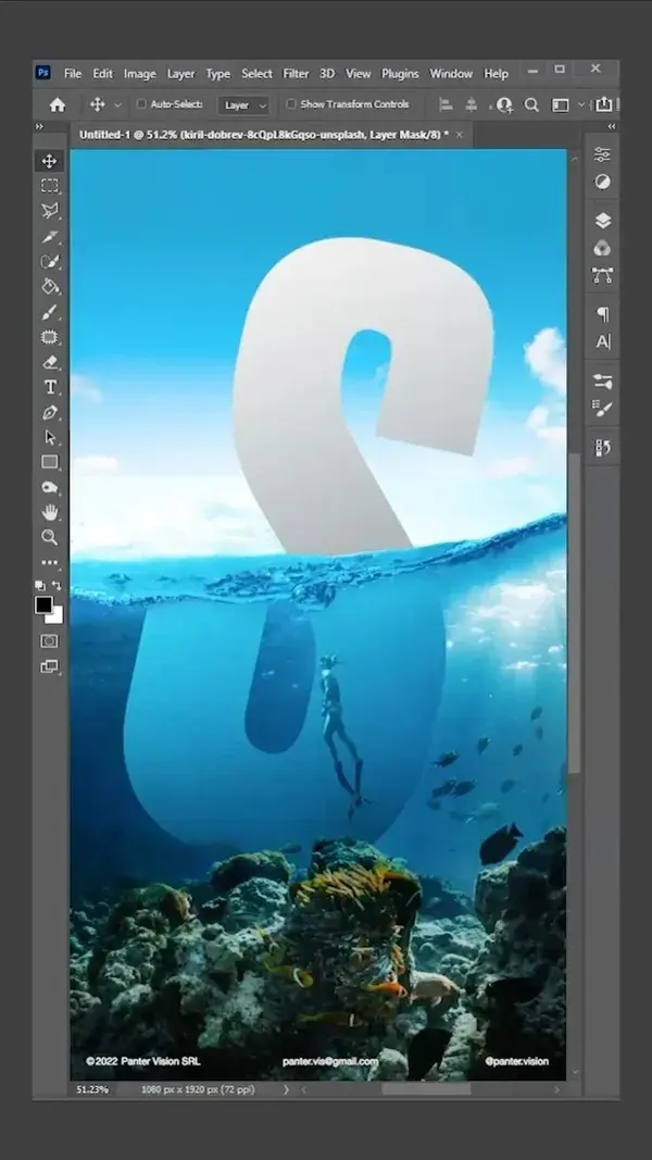 Letter S underwater in Photoshop - YouTube Tutorial