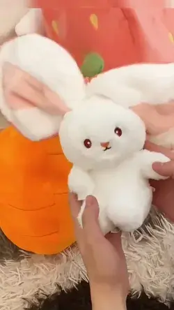 Adorable Kawaii Fruit Bunny Plush Toy: 2-in-1 Carrot & Strawberry Turn Into Rabbit