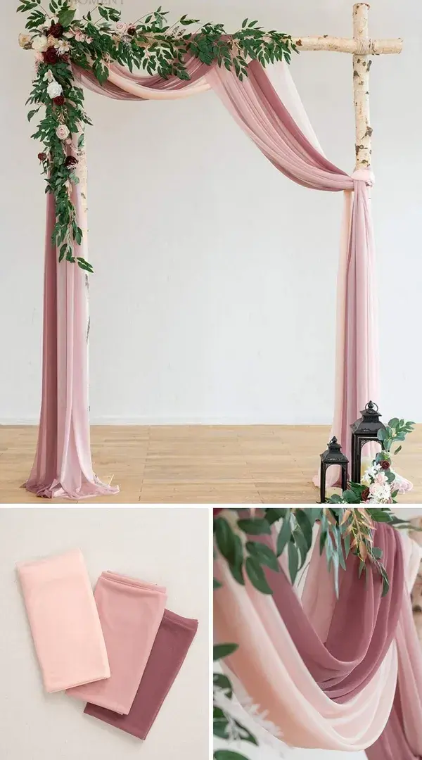 Wedding Arch Draping Fabric - 3 Panels 20Ft Backdrop Drapery In Dusty Rose, Mauve and Blush