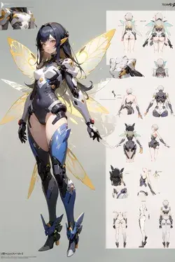 Cyber fairy anime girl reference sheet