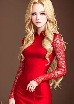 blonde red dress