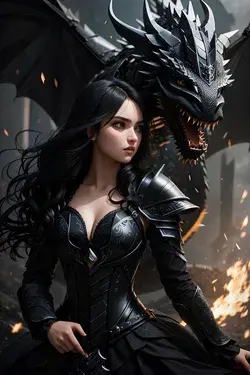 Worrier Girl with  black Dragon💯