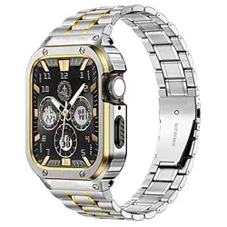 MioHHR Stainless Steel Watch Band with Case Compatible for Apple Watch Bands 44/45mm,Rugged Strap with Metal Protective Bumper Cover for iWatch Series 7/6/5/4/SE for Men. : Amazon.ca: Electronics