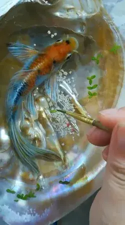 Watch the Magic Unfold - A Colorful Koi Fish Resin Painting Process in an Abalone Shell