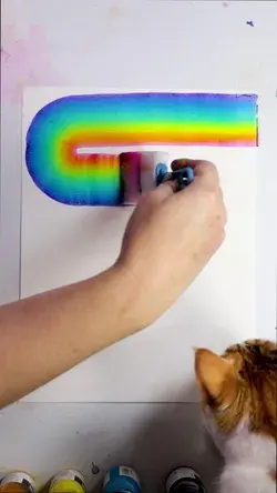 Watercolor Rainbow with Cat