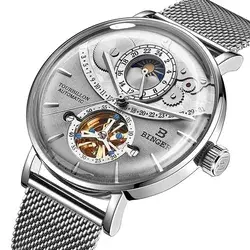 Stainless Steel Skeleton Mechanical Water Proof Automatic Watch for Men Steel White