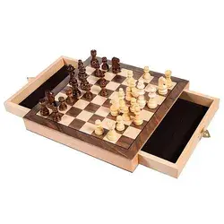 Trademark Games - Elegant Inlaid Wood Chess Cabinet w/ Staunton Wood Chessmen