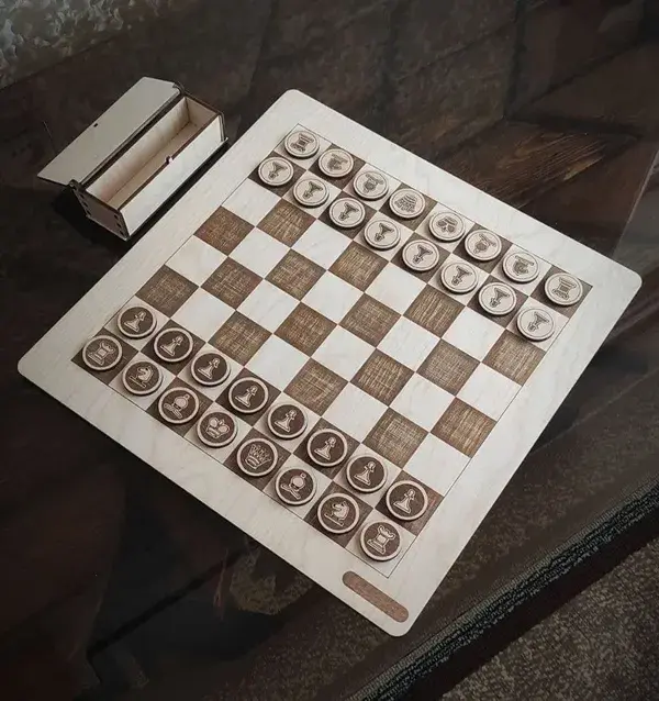 Laser Cut Wooden Chess Board And Pieces Free Vector