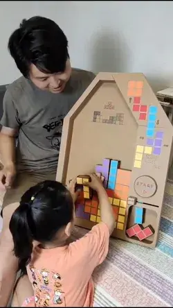 Cardboard Tetris Toy for Kids - Family Activity