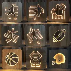 USD$23.4 3D Baseball soccer American football volleyball basketball bodybuilding yoga Wooden Carving Night light LED Lampada