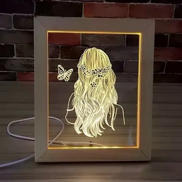 3D LED Photo Frame Night Light Photo Frame Abstract Illusion LED Table Lamps For Bedroom Living Room Art Decor Christmas Valenti