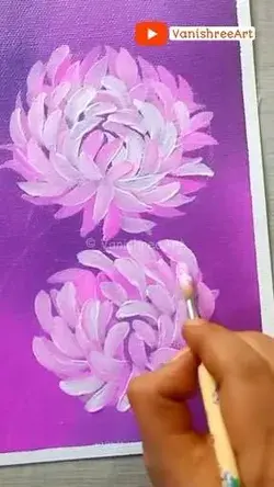Easy Canvas Painting Ideas For Beginners | Flower Painting using Round Brush / VanishreeArt