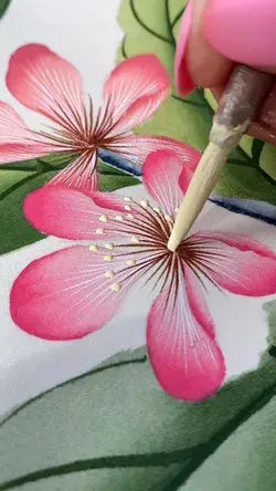 Cherry blossom flower painting on silk