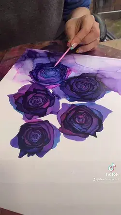 Fixing a WIP alcohol ink painting of roses