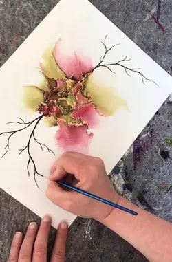 ALCOHOL INK with ACRYLIC INK from LIQUITEX - painting tiny branches [35]