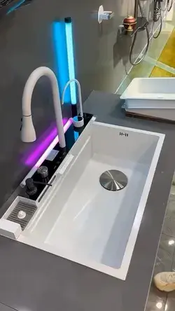 Sleek White Topmount Waterfall Stainless Steel Sink⁠