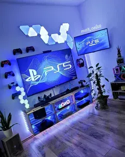 Blue Playstation Console Gaming Setup Idea