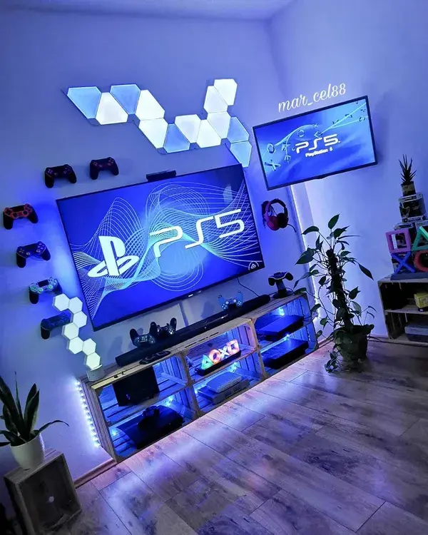 Blue Playstation Console Gaming Setup Idea