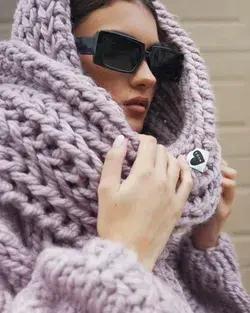 Lilac scarf and turtle neck poncho sweater