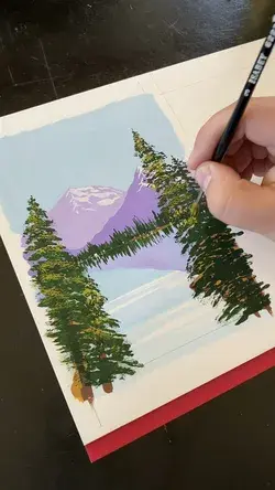 Gouache painting a mountain landscape 