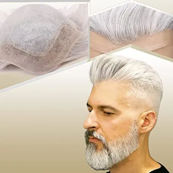 Amazon.com : Lishy Mens Toupee European Human hair Replacement for Men Hairpiece Swiss Lace Front 0.08mm Thin Skin PU All V-looped Man Wigs 10x8inch 1B Mixed 90% Grey White Hair : Beauty &amp; Personal Care