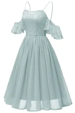 Off the Shoulder Lace Over Chiffon Sage Green Party DressXXLWisteria