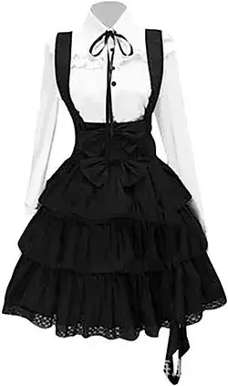 "Noir Dreams: Layered Black Lolita Dress - Elegance in Every Frill"