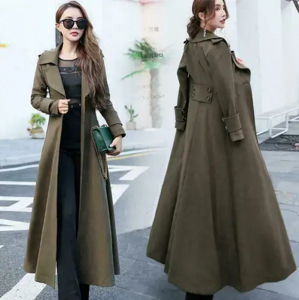 Womens Casual Lapel Collar Long Trench Coats Fashion Slim Fit Outwear Overcoat