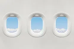 Isolated airplane window stock photo containing air and aircraft