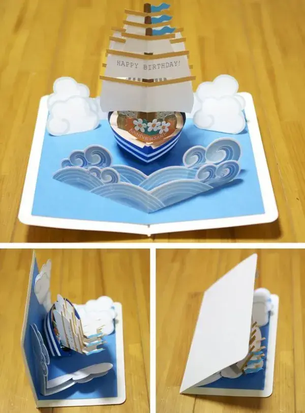 pop-up card [sailing ship] original handmade by Kagisippo. ------------------------- [Youtube] http://youtu.be/_JljNMU5gtU | Paper pop, Pop up book, Pop up cards