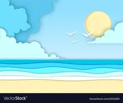 Landscape sea beach cut out paper art design Vector Image