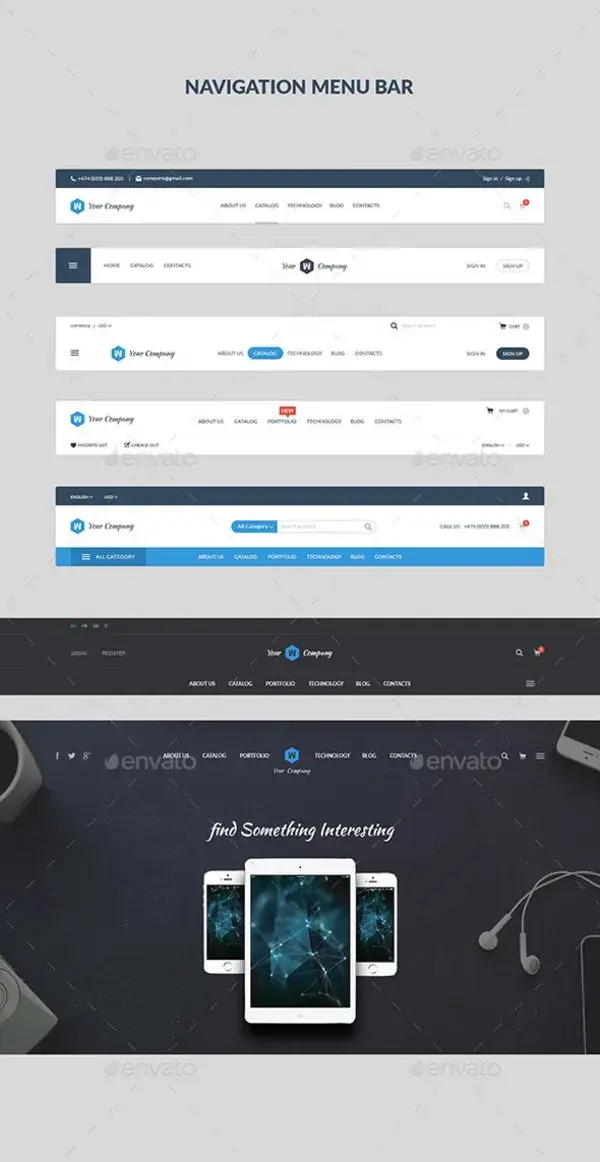 Navigation Menu Bar, Web Elements | GraphicRiver