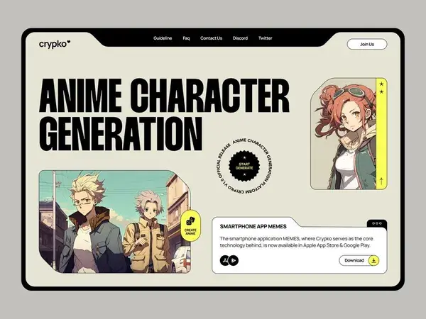 Web design landing page inspiration new brutalism anime