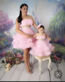 Pink fluffy, ruffles,puffy layered tutu/tulle ball dress , birthday, beach Matching mommy and me photo shoot gown, graduation dress