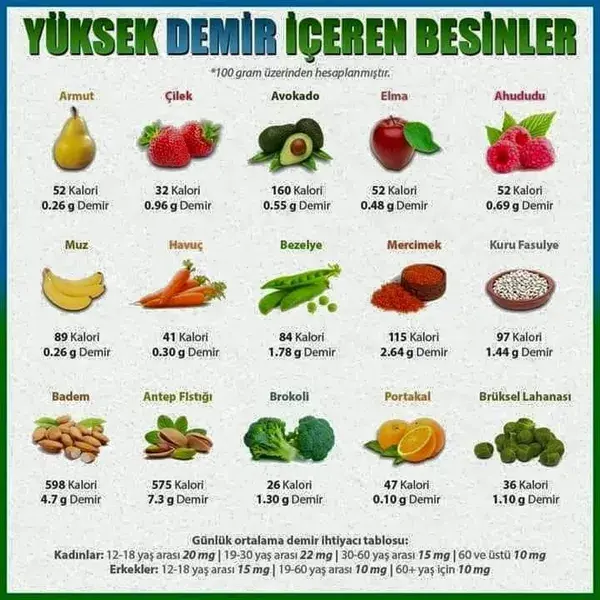 Demir içeren besinler