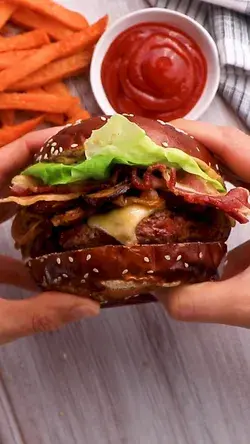 Swiss Cheese, Mushroom, & Bacon Burger